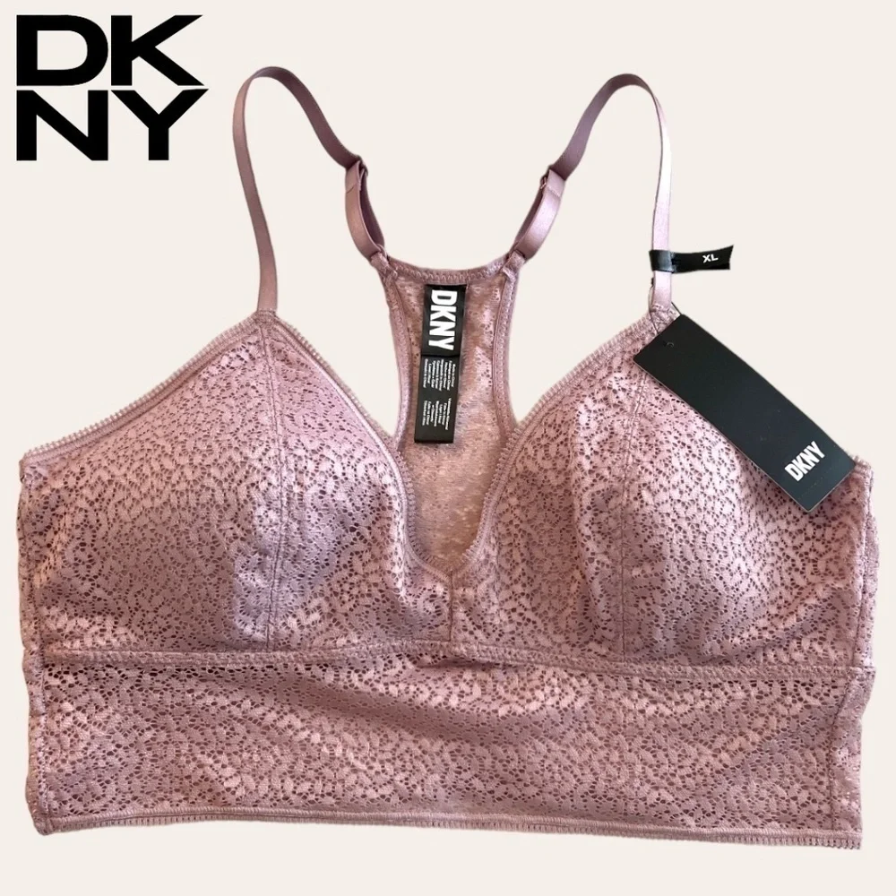DKNY Modern All-Lace V-Neck Racerback Wireless Longline Bralette NWT/XL